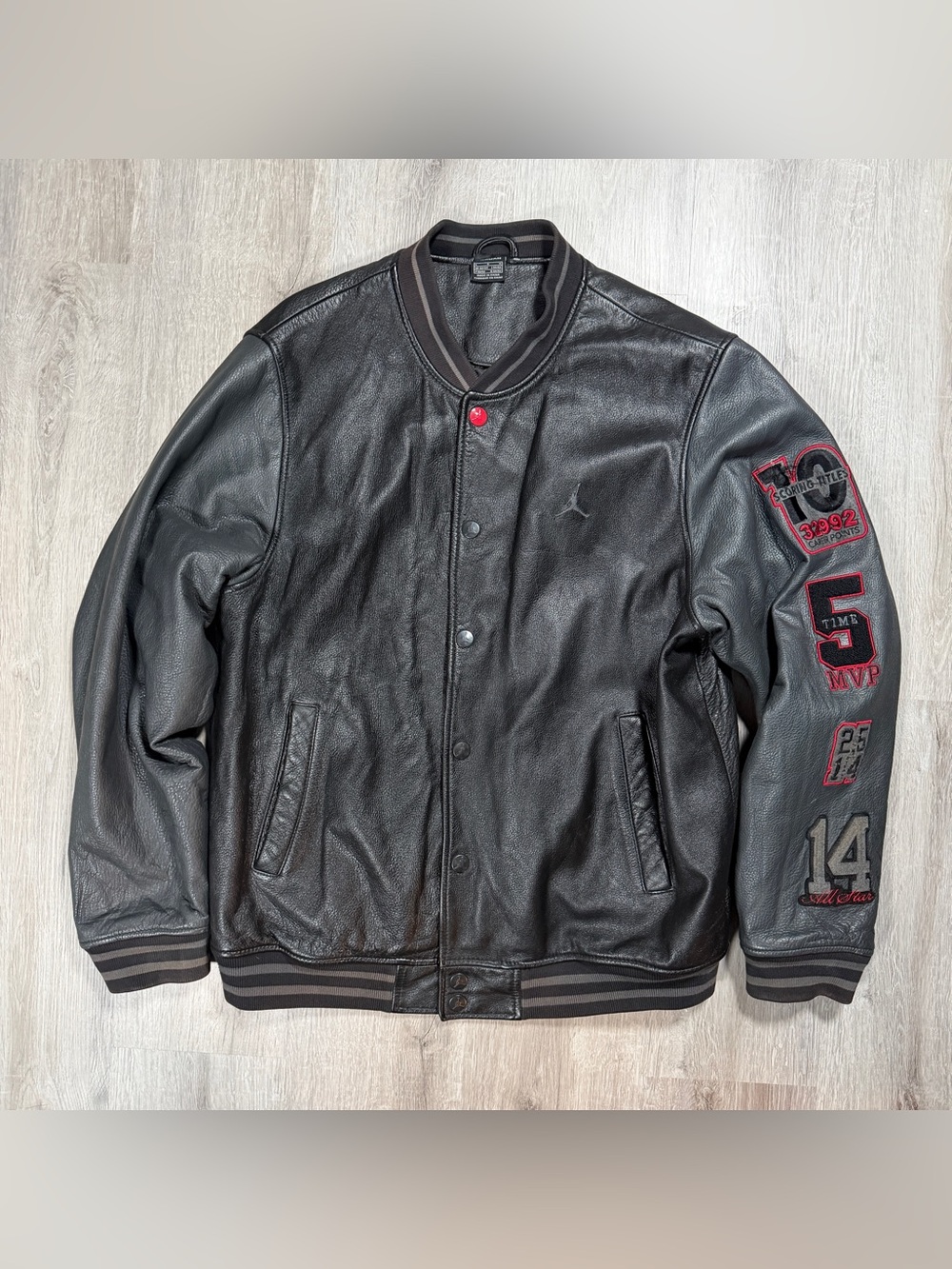 Nike Jordan Brand Black HOF Commemorative Leather Varsity Jacket Large